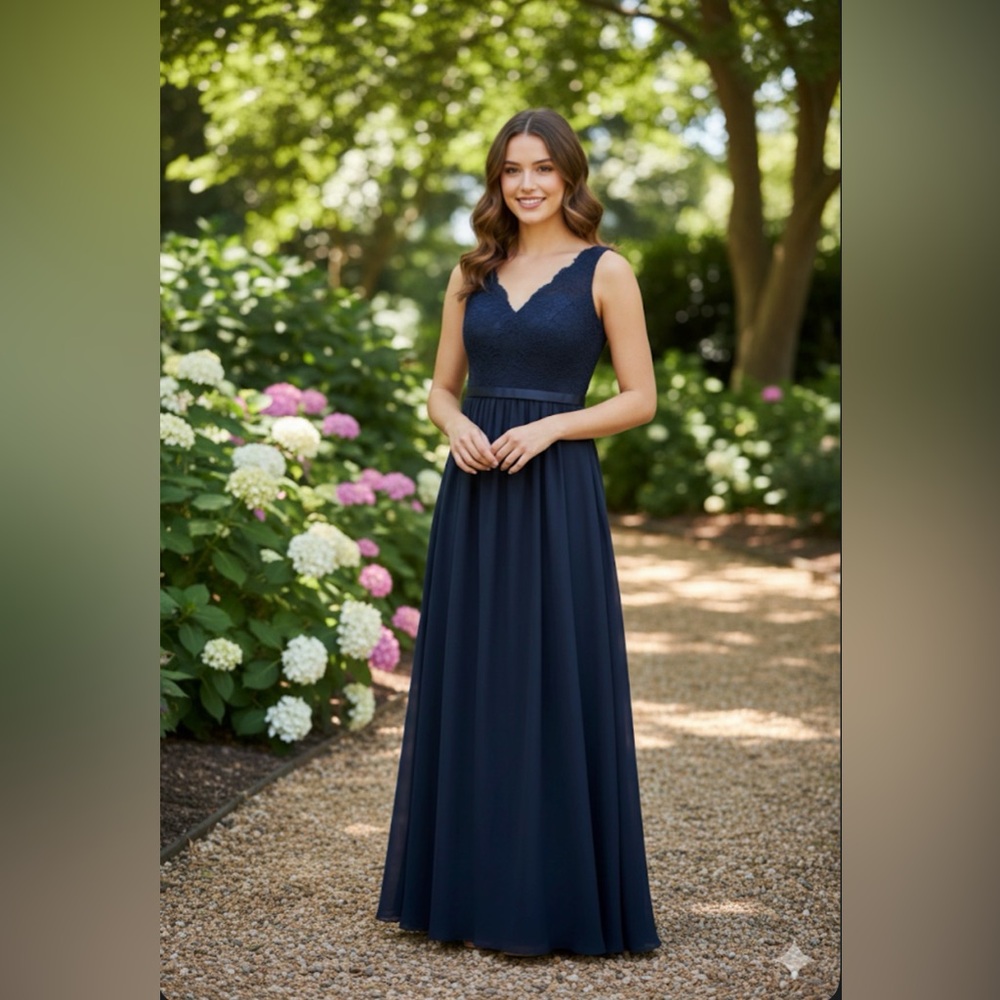 Elegant Navy Blue Lace Evening Gown